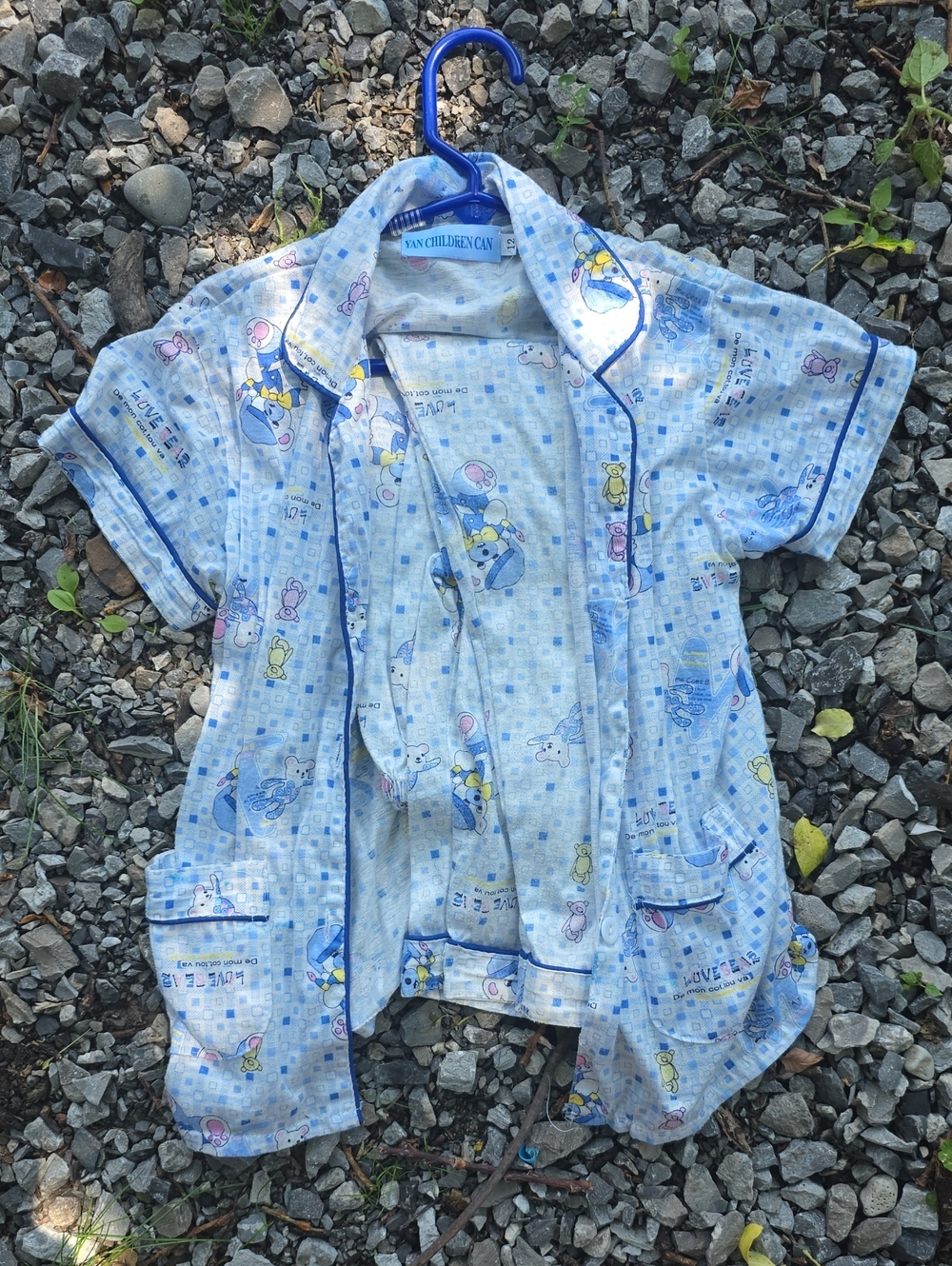 Light Blue Children's Pajama Top with Cute Animal Print